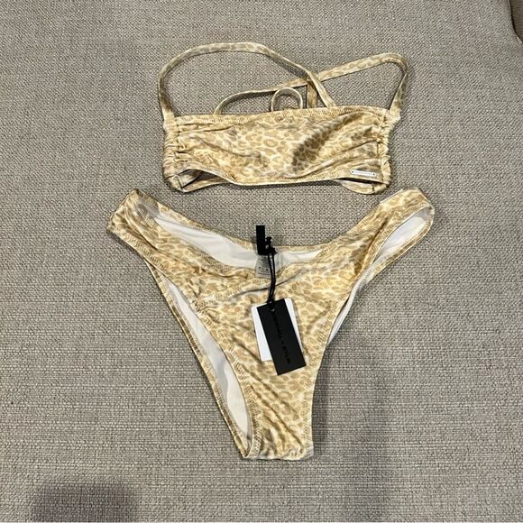 Kendall & Kylie Women’s Gold Rouched Bandeau Bikini Top/ Bottom Size L NWT - Picture 8 of 16